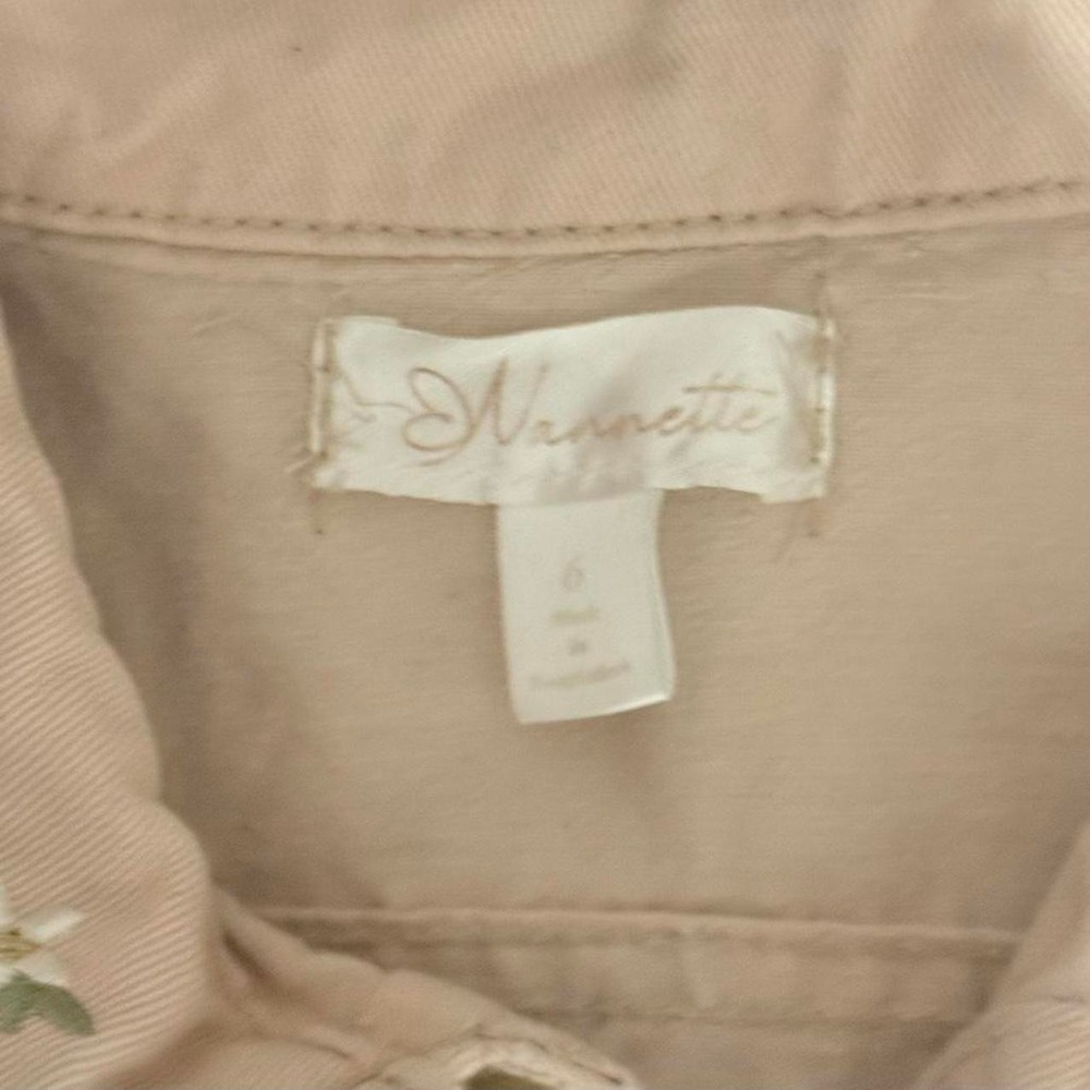 Nanette Girls Size 6 Khaki Shirt Dress Embroidered Floral Belted Button Front - Picture 6 of 6
